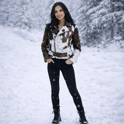 Western cowhide fur biker jacket for women western wear
