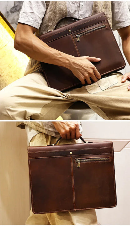 Leather Laptop Portfolio in Crazy Horse Cowhide Business Organizer