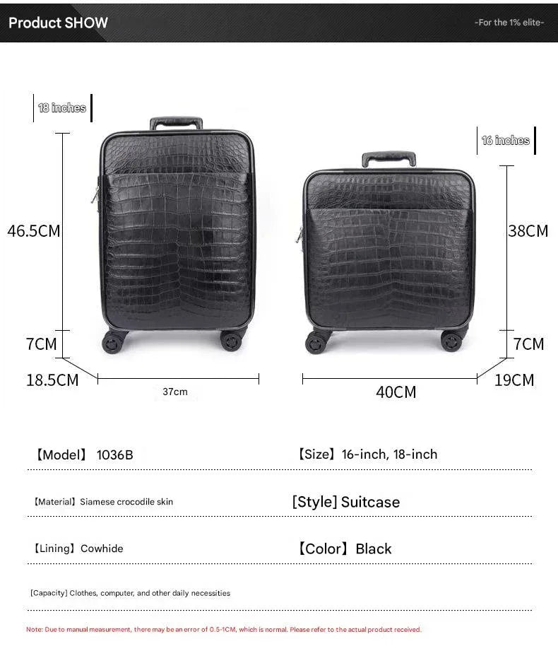 Premium Real Crocodile Leather Trolley Suitcase for Men