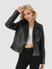 Black Faux Leather Biker Jacket Women Cropped Moto Style Fit