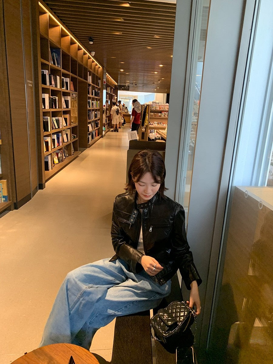 Black Cropped Leather Jacket Women