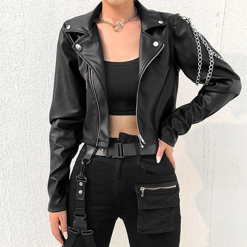 cropped faux leather jacket women slim fit black