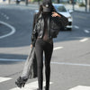 Cropped Leather Jacket for Women with Zip Front and Gathered Hem Black S