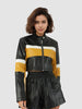 cropped moto jacket women black yellow