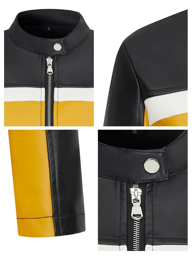 cropped moto jacket women black yellow