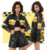 cropped moto jacket women black yellow