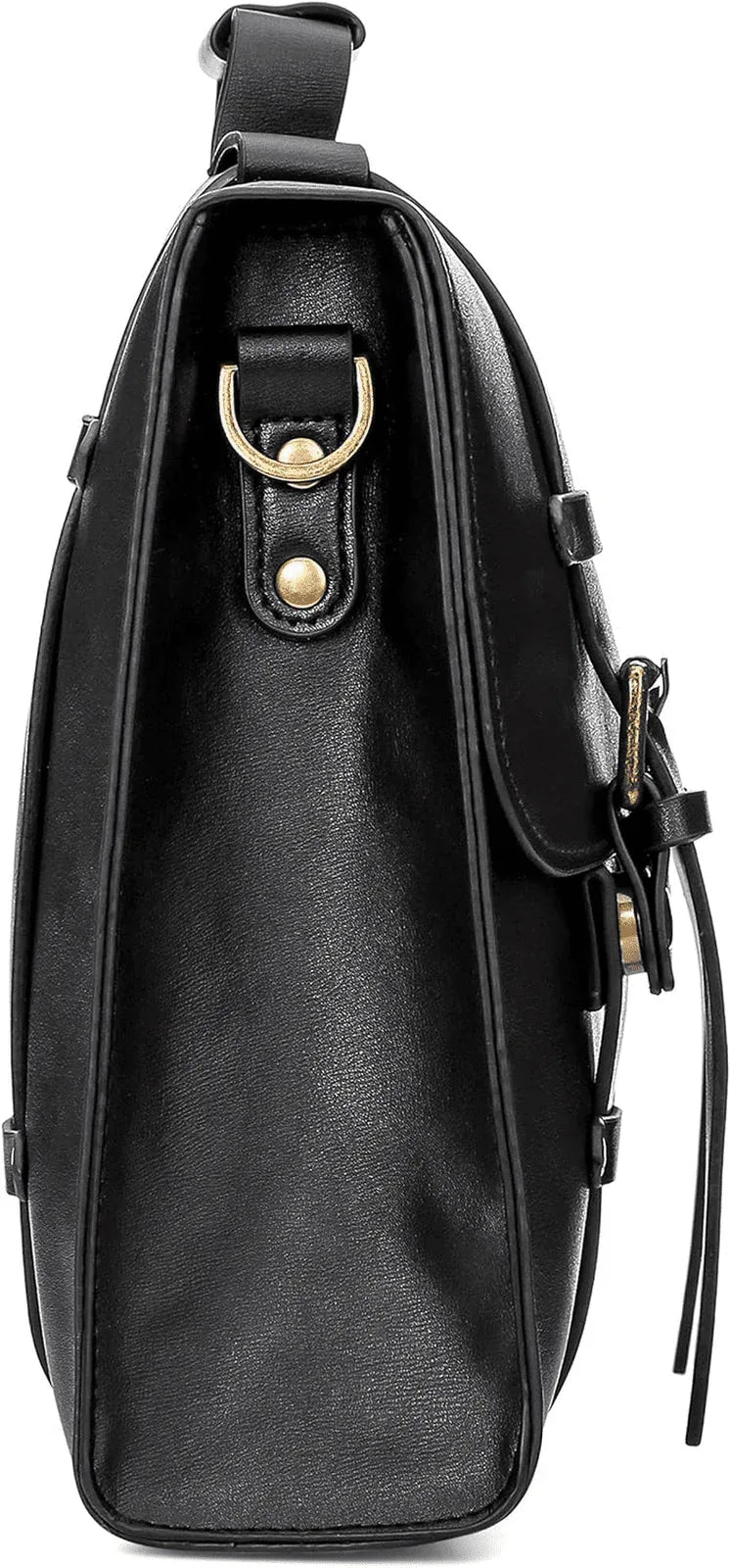 Black leather messenger bag for women
