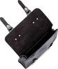 Black leather messenger bag for women