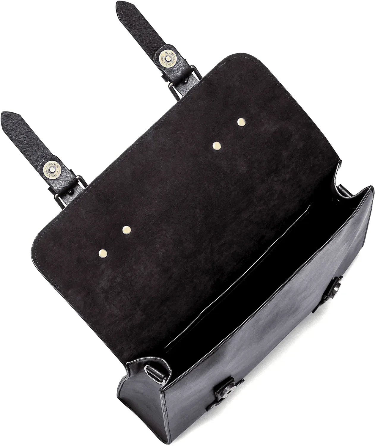 Black leather messenger bag for women