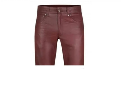 Men Genuine Leather Jeans Style Pants