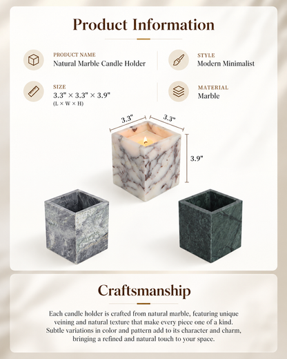 Square Marble Candle Holder with Geometric Cube Design and Stone Veining