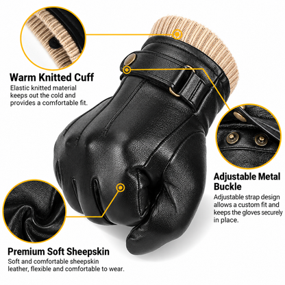Men’s Black Leather Gloves for Driving, Motorcycle Riding and Touchscreen Use