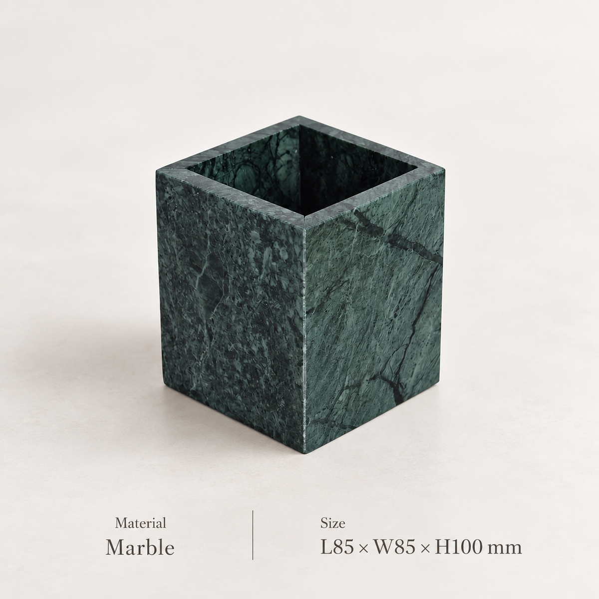 Square Marble Candle Holder with Geometric Cube Design and Stone Veining 2