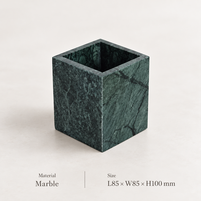 Square Marble Candle Holder with Geometric Cube Design and Stone Veining 2