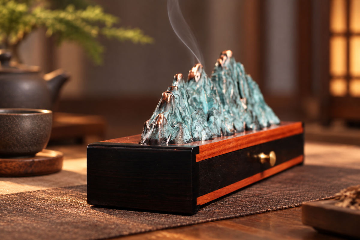 Incense Box with Mountain Landscape and Storage Drawer