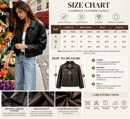 Lambskin Leather Jacket for Women Cropped Oil-Waxed Lapel Style