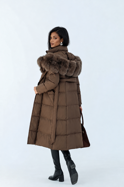 Fur Collar Jacket for Women Long Down Coat with Fox Trim