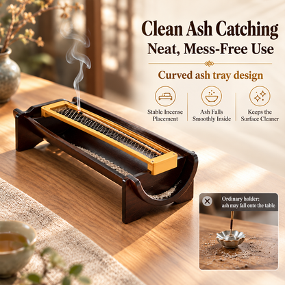 Bamboo Incense Stick Holder with Removable Metal Mesh Ash Tray