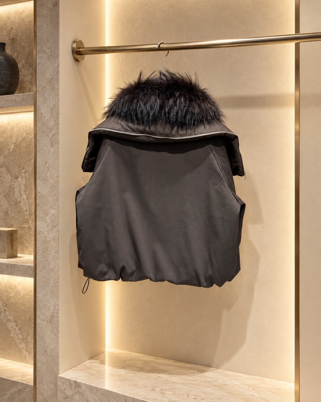 Women's Short Down Jacket with Detachable Raccoon Fur Collar