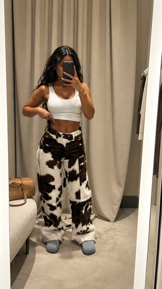 Cowhide Pants Women Wide Leg Hair On Hide Trousers