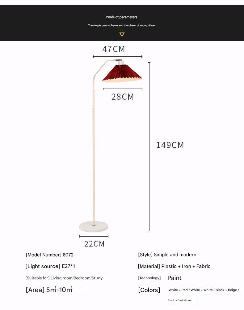 Minimalist pleated fabric arc floor lamp