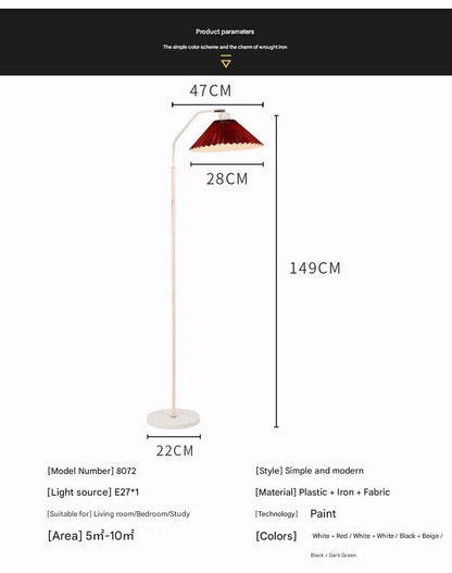 Minimalist pleated fabric arc floor lamp