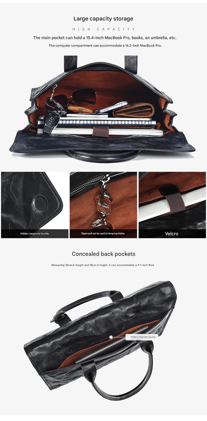 Leather Business Briefcase for Men with Trolley Sleeve