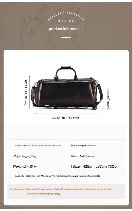 Crazy Horse Leather Trolley Garment Duffel