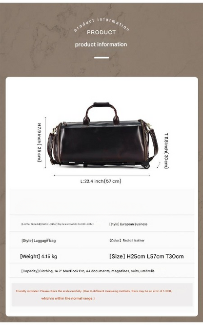 Crazy Horse Leather Trolley Garment Duffel