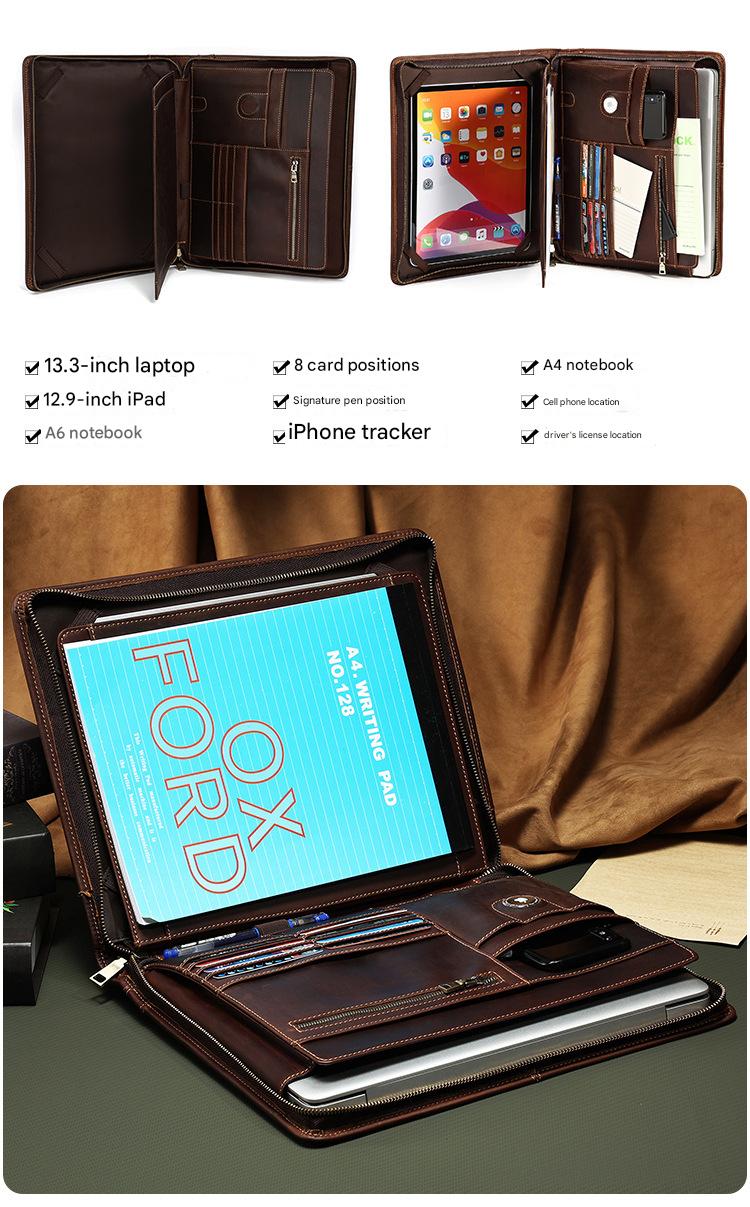 Crazy Horse Leather Laptop Sleeve Portfolio Organizer
