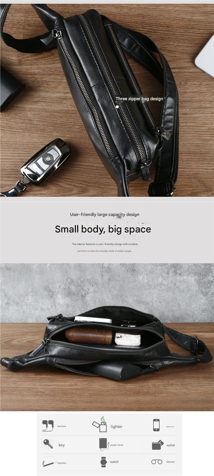 Men’s Top-Grain Leather Crossbody Waist Bag