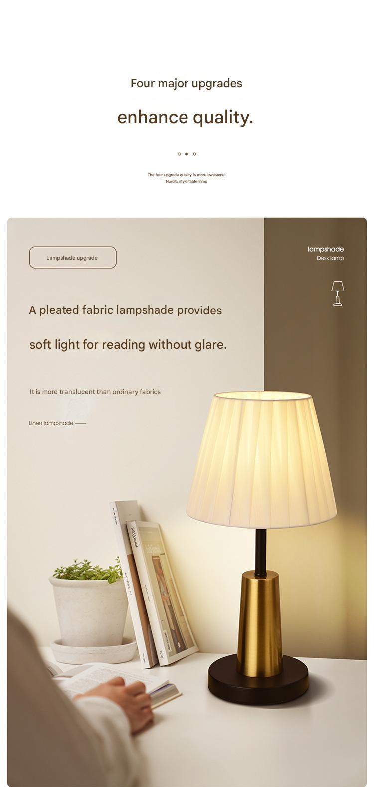 Nordic pleated fabric bedside table lamp