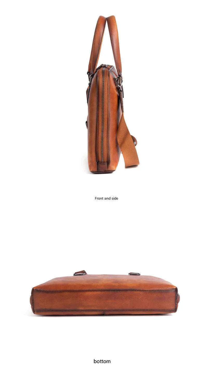 Leather messenger bag for men office travel