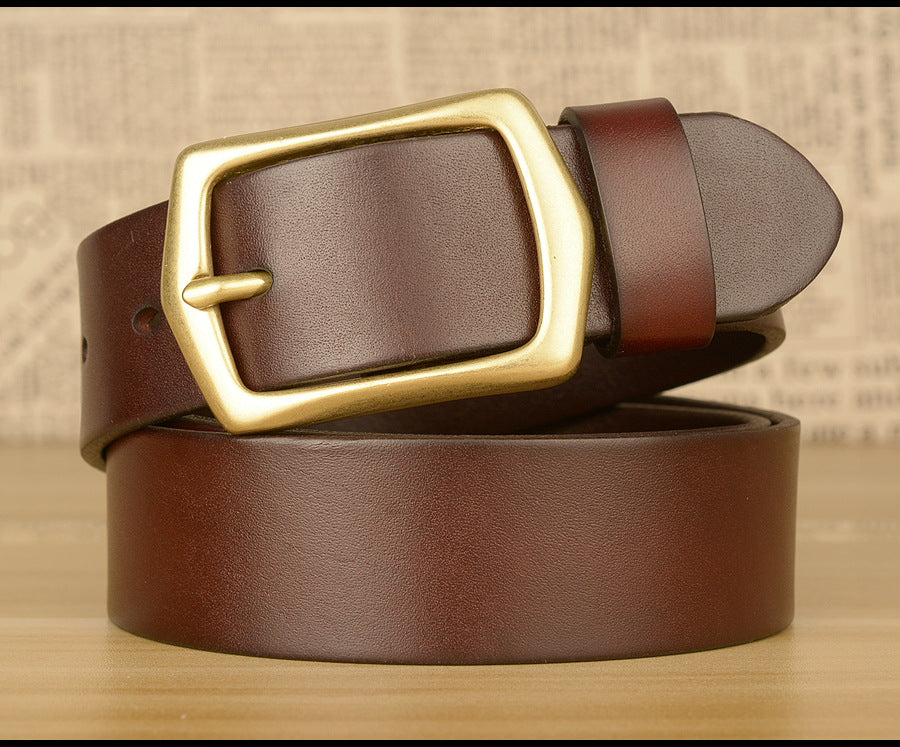 Men’s Genuine Cowhide Leather Belt with Copper Buckle