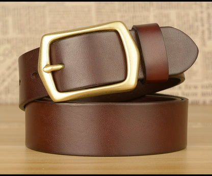 Men’s Genuine Cowhide Leather Belt with Copper Buckle