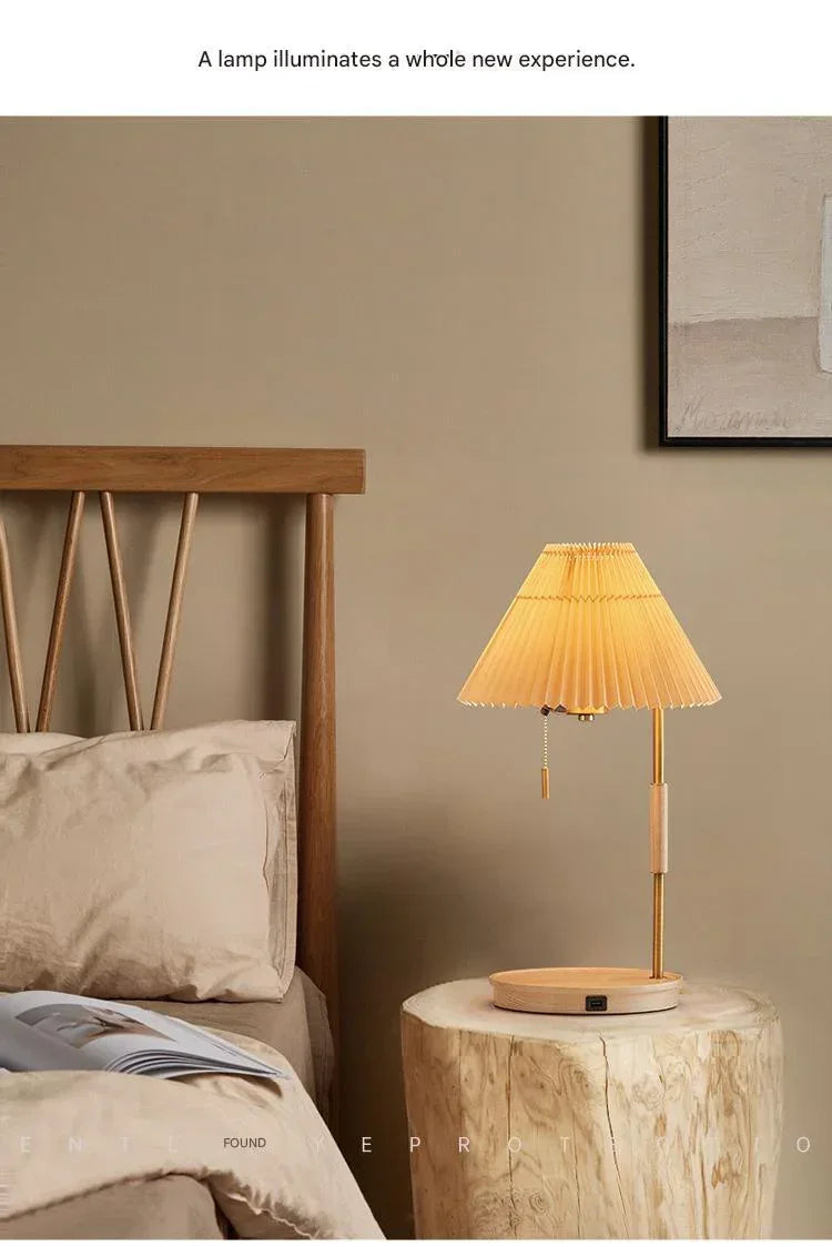 Nordic scandi wooden wireless charging table lamp