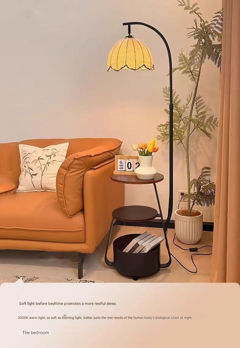 French retro arc floor lamp with shelves and dimming