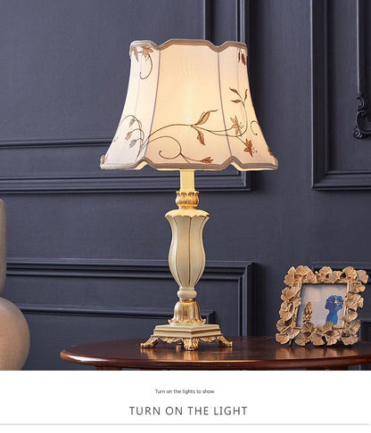 European retro resin fabric bedside table lamp