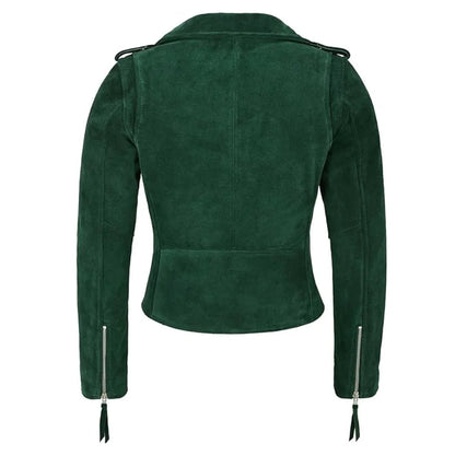 women green suede biker jacket