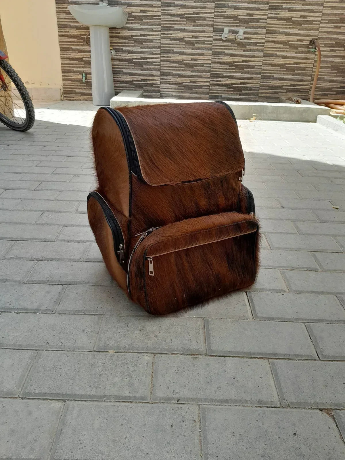 brown cowhide backpack genuine leather travel bag