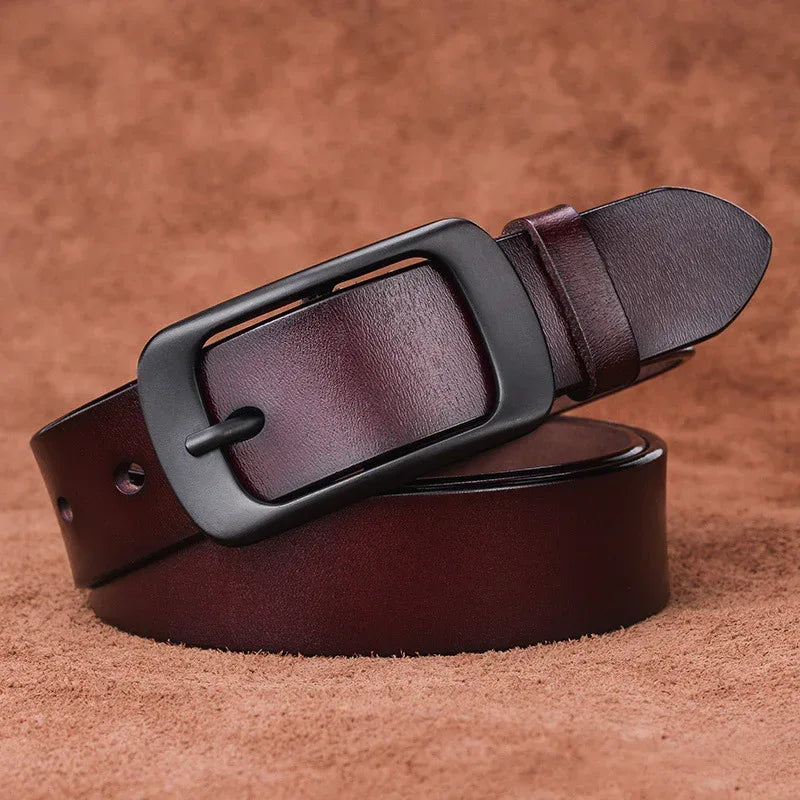 Women's Genuine Cowhide Leather Belt with Black Buckle