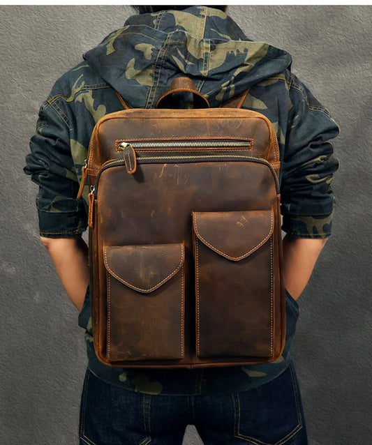 Dark Brown Crazy Horse Leather Backpack