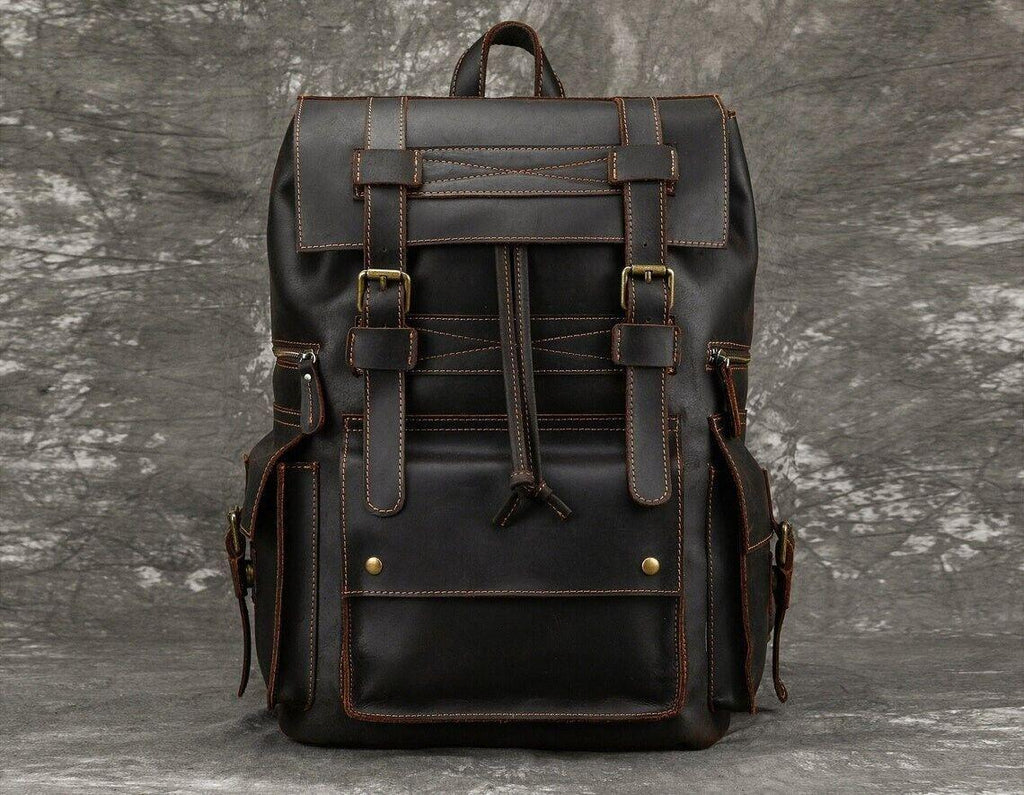 Vintage Dark Brown Leather Backpack