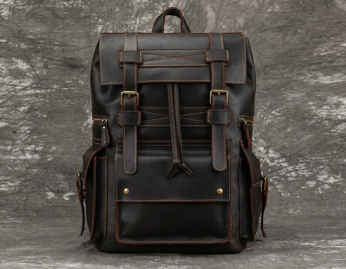 Vintage Dark Brown Leather Backpack