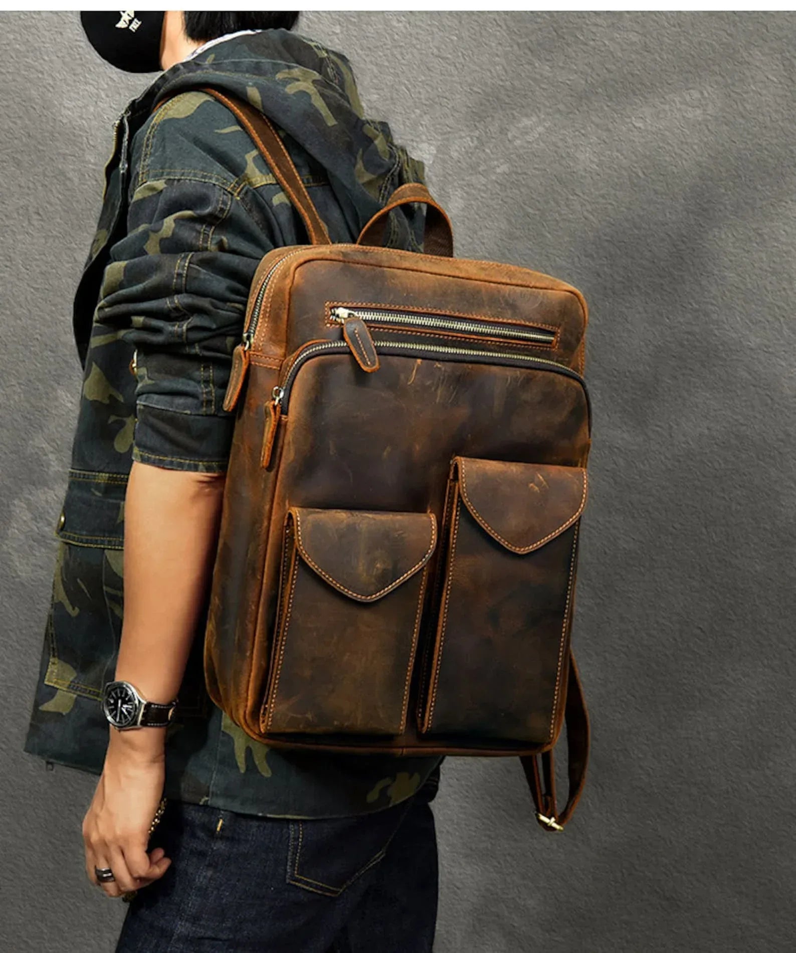 Dark Brown Crazy Horse Leather Backpack