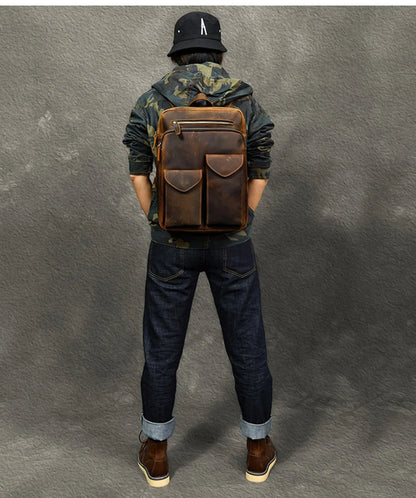Dark Brown Crazy Horse Leather Backpack