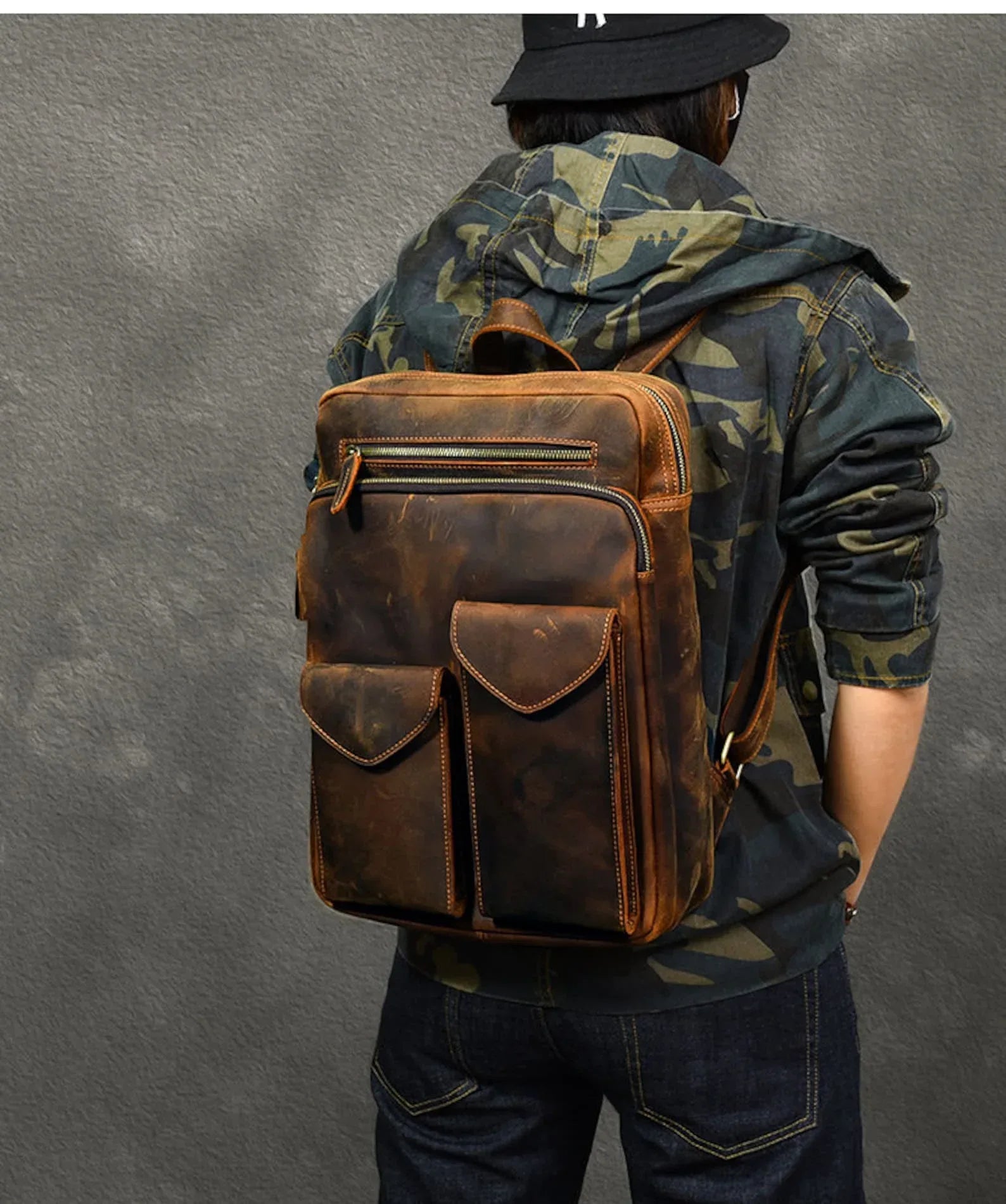Dark Brown Crazy Horse Leather Backpack