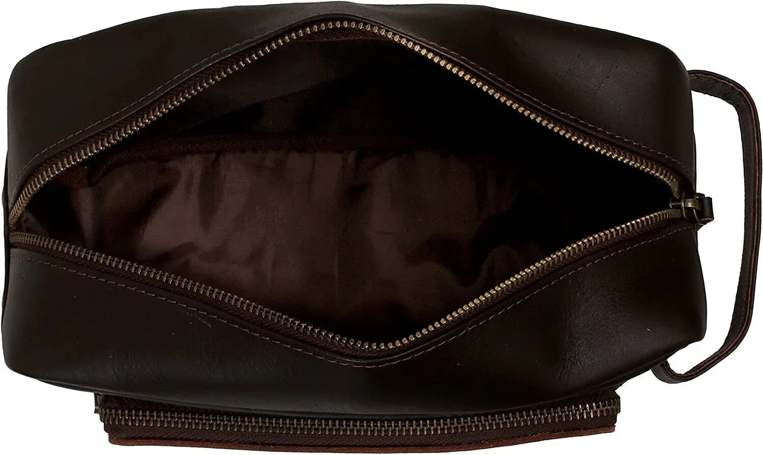 Genuine Leather Mens Toiletry Bag Dark Travel Organizer