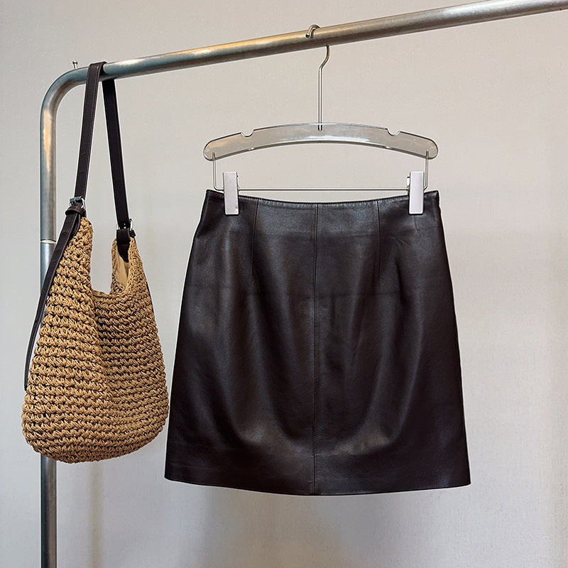 Women’s Genuine Leather Mini Skirt High Waist