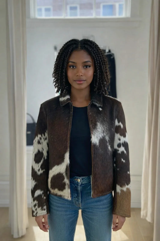 Women tricolor cow print hair on jacket